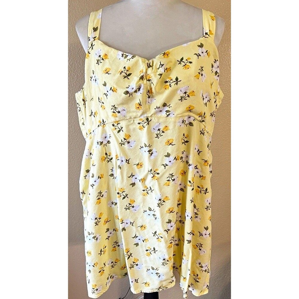 Old Navy Yellow Floral Cami Square Neck Smocked Back Adjustable XXL Boho Pockets